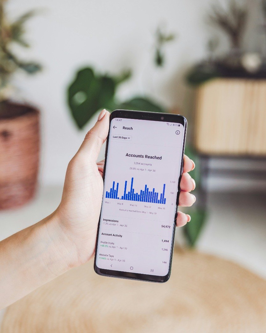 A phone showing an impressions and reach report