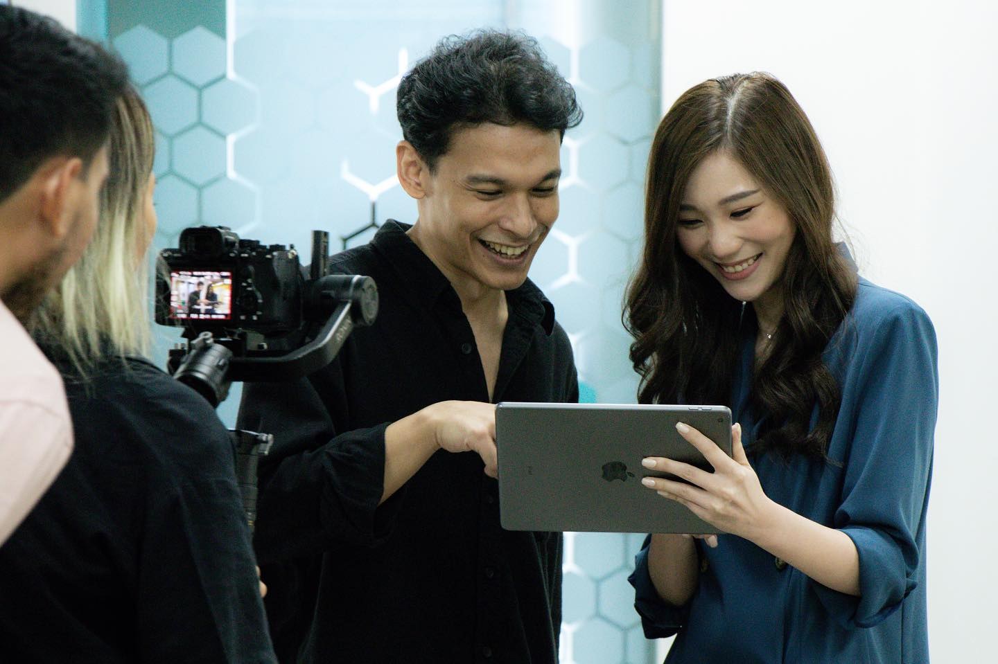 A crew filming video content for a marketing campaign