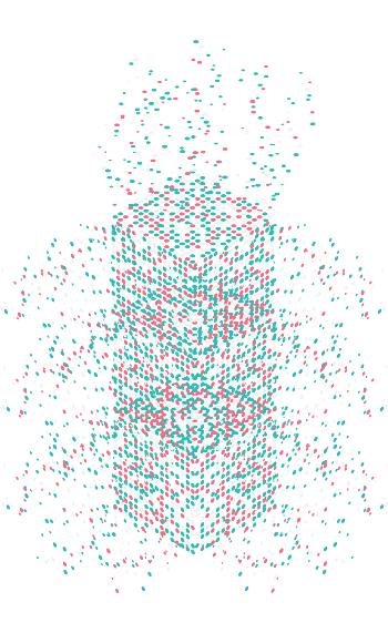 Illustration of data points gathering into a cube